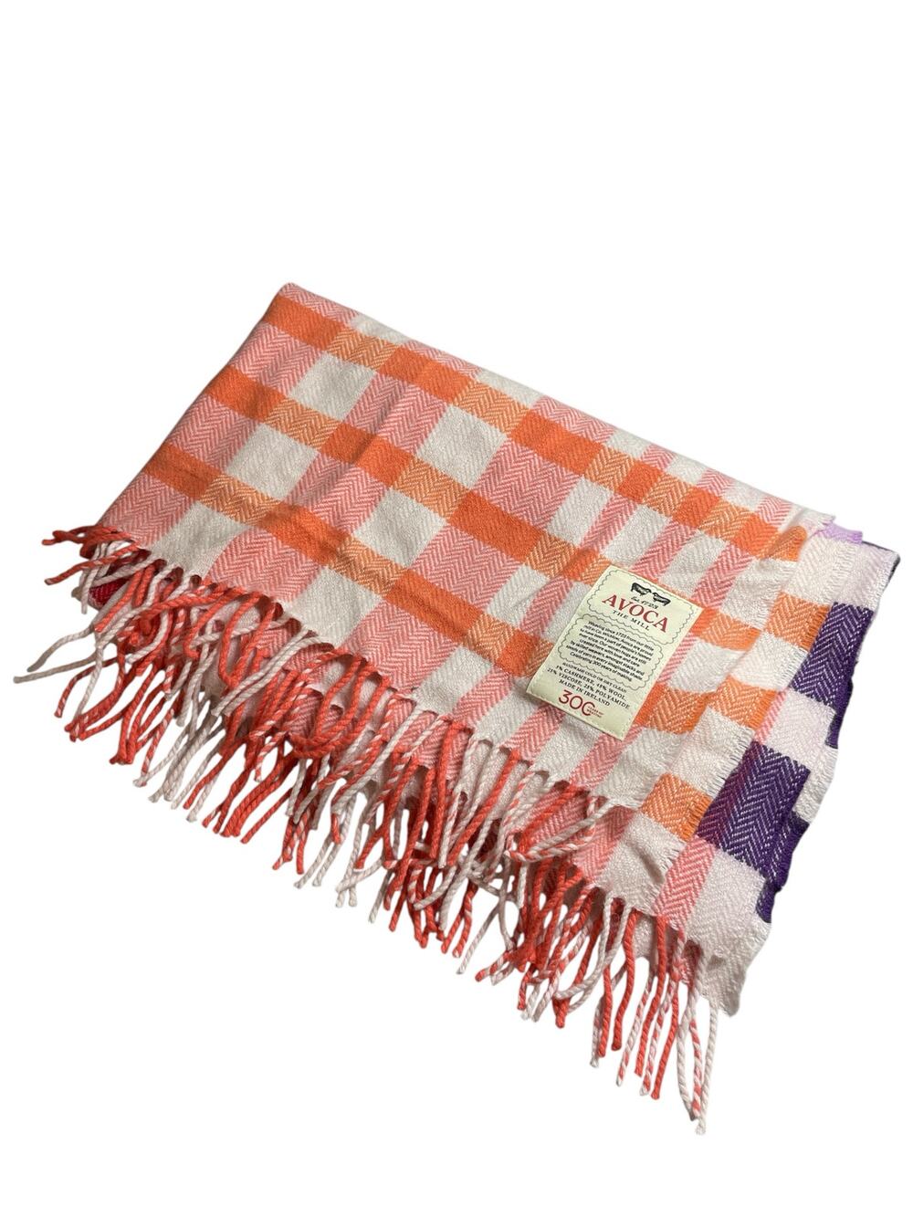 Avoca Wool Cashmere Multicolor Plaid Check Fringe Snow Shawl Wrap Neck Scarf OS